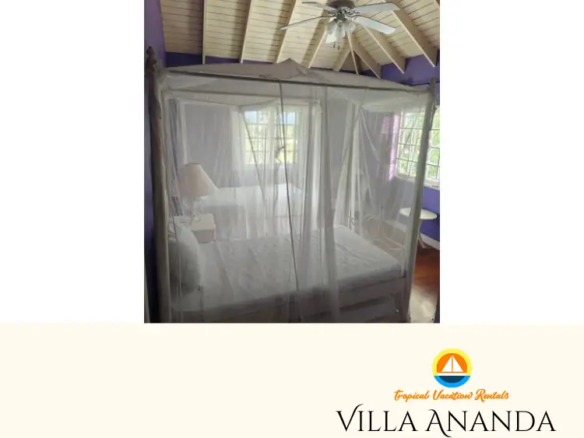 Tropical Vacation Rentals Tobago - Villa-Ananda - additional sleeping area - Beds with Mosquito Nets and Ceiling Fans