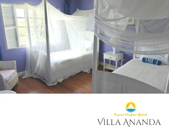 Villa-Ananda - Bedroom 6 - Beds with Mosquito Nets and Ceiling Fans - Different Angle